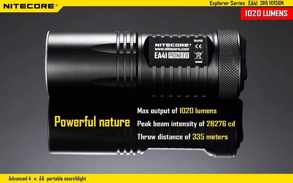 NITECORE EA41 ea41w 1020 люмен XM-L2 U2 светодиодный походный фонарик на открытом воздухе Пеший Туризм тактический фонарь + 4xNI14500A 650 мА/ч +, UM20 зарядное