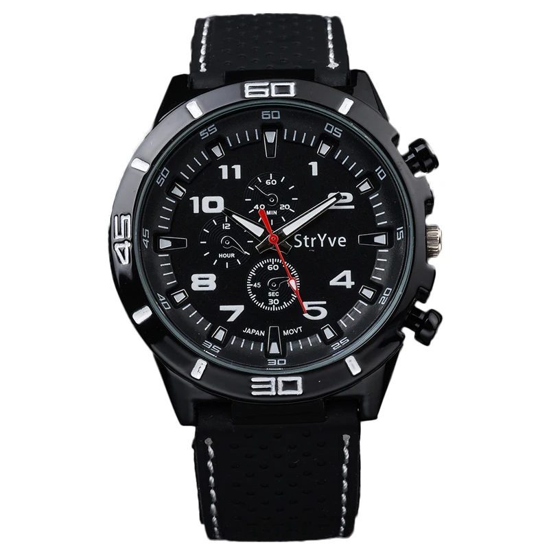

Top sales Stryve Brand Men's Black Watches Popular Silicone band RELOJ HOMBRE New Designer Hot sale men's quartz ananlog watch