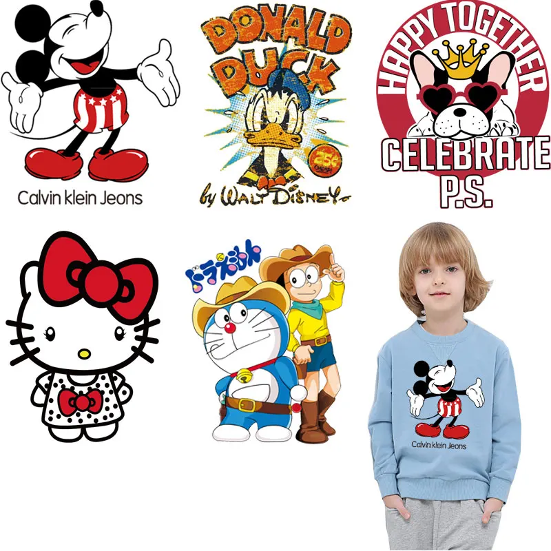 

mickey mouse hello kitty iron on patches for clothing cartoon stickers heat transfert thermocollants T-shirt funny large patch