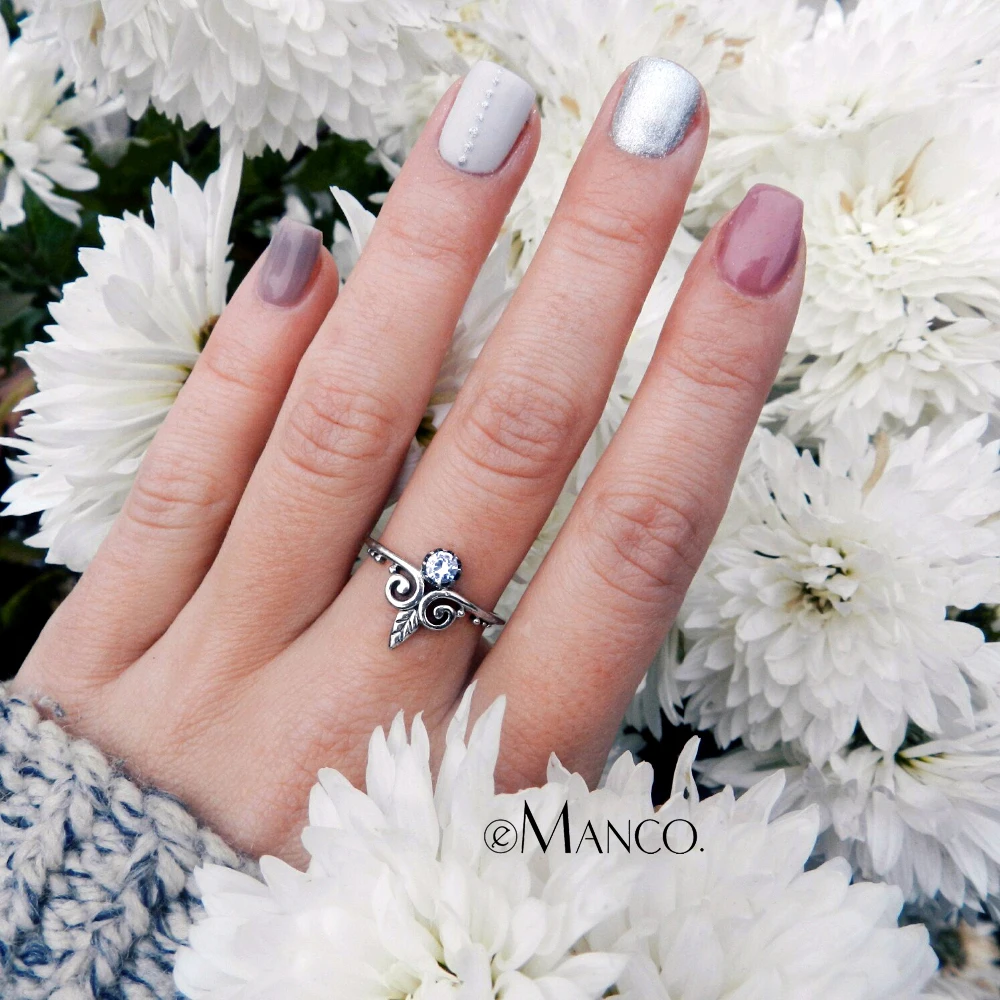 

eManco Women 925 Silver - Color Luxury Crown Shape &Plant Cute Ring Colorful Shining Round Stone Ring New Arrivals Jewelry