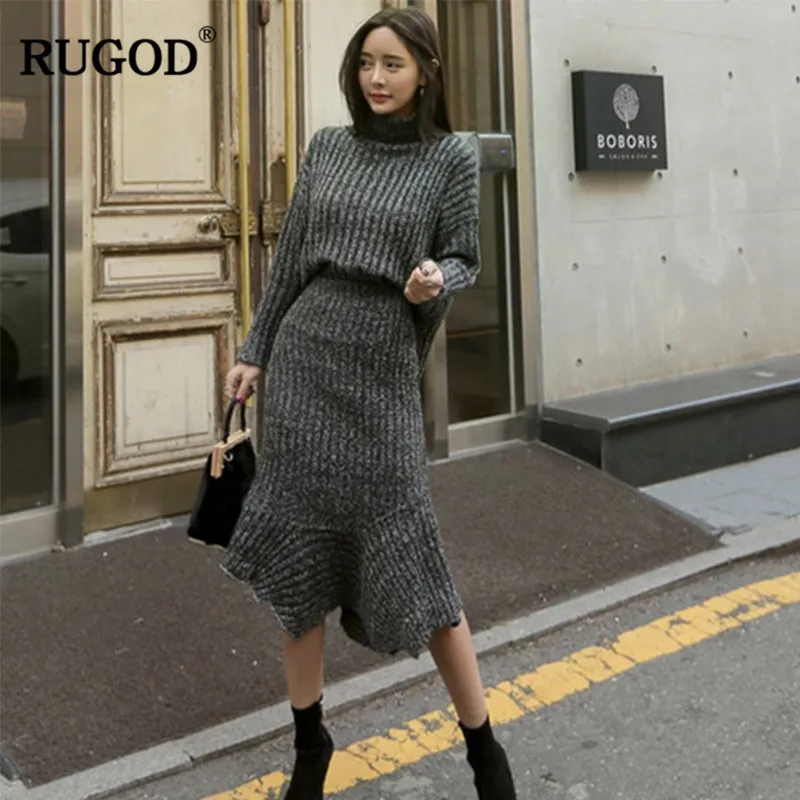 RUGOD 2018 новейший женский зимний свитер костюмы комплекты из двух предметов