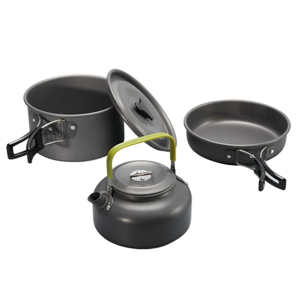 

3pcs Aluminum Alloy Lightweight Combination Outdoor Non Stick Camping Cookware Set Pot Pan Teapot Non-Slip Traveling Hiking Kit