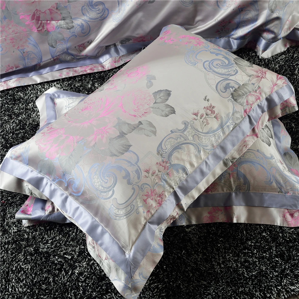 HS الفاخرة 4 قطع الفراش مجموعات 100% 28 Momme النقي طويلة مجدولة التوت الحرير الجاكار الحرير الأوروبية نمط الملك حجم طاقم غرفة نوم