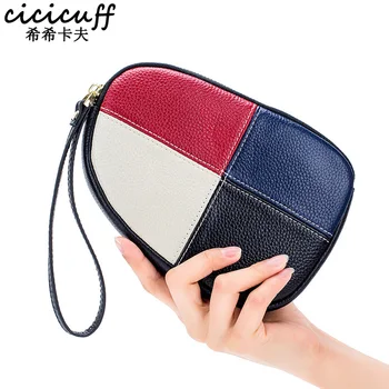 

Women Genuine Leather Day Clutches Female Handbags Fashion Panelled Color Organizer Zipper Phone Bag Ladies Clutch Wallet 2020
