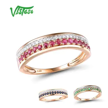 VISTOSO 14K Rose Gold Rings For Lady Genuine Shiny Diamond Fancy Ruby Sapphire Emerald Engagement Anniversary Chic Fine Jewelryblack Friday 2020 coupon code