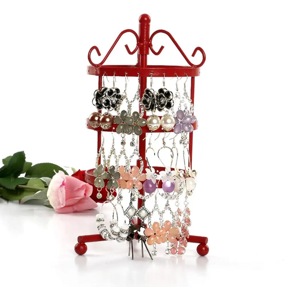 

3 Tiers 72 Holes Round Earrings Display Rack Metal Rotating Jewelry Stand Holder trendy