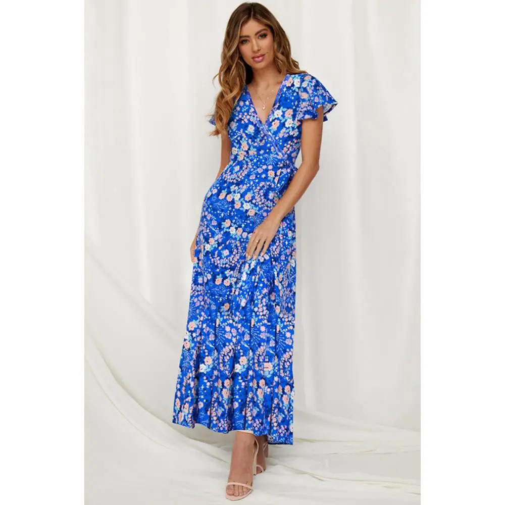 

womens woman ladies summer sexy Deep V neck Bohemia boho printed Floral long maxi Casual party Swing dress dresses for women