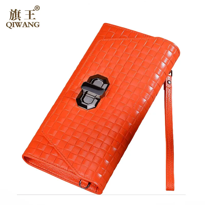 

2019 New Style Long Wallets Women Purse Genuine Leather Female Orange Purse Large Capacity Ladies Clutch Bag For Womens Wallet