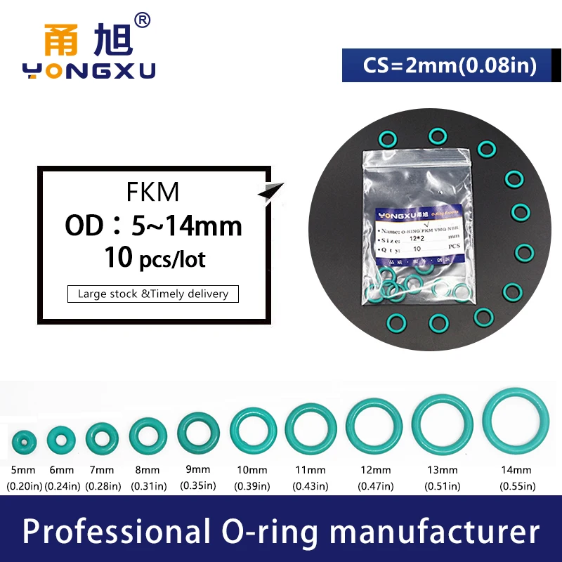 Green FKM Fluorine Rubber O-rings Seals 15PCS/lot CS2mm OD5/6/7/8/9/10/11/12/13/14*2mm ORings Seal Gasket Rings Fuel Washer rubber o rings sealing gasket rubber washers keycap o rings silicone o rings
