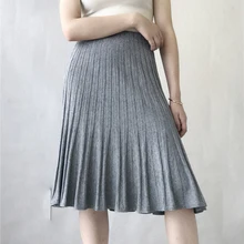 Весенняя женская юбка Повседневная однотонная трикотажная плиссированная юбка