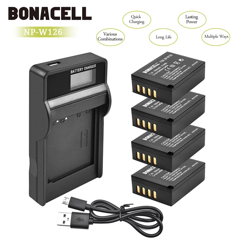 

bonacell 7.2V for Fujifilm NP W126 NP-W126S Battery LCD Charger X-M1 X-A1 X-T1 X100F X-T2 X-A10 X-E2S X-T20 HS30EXR X-Pro2