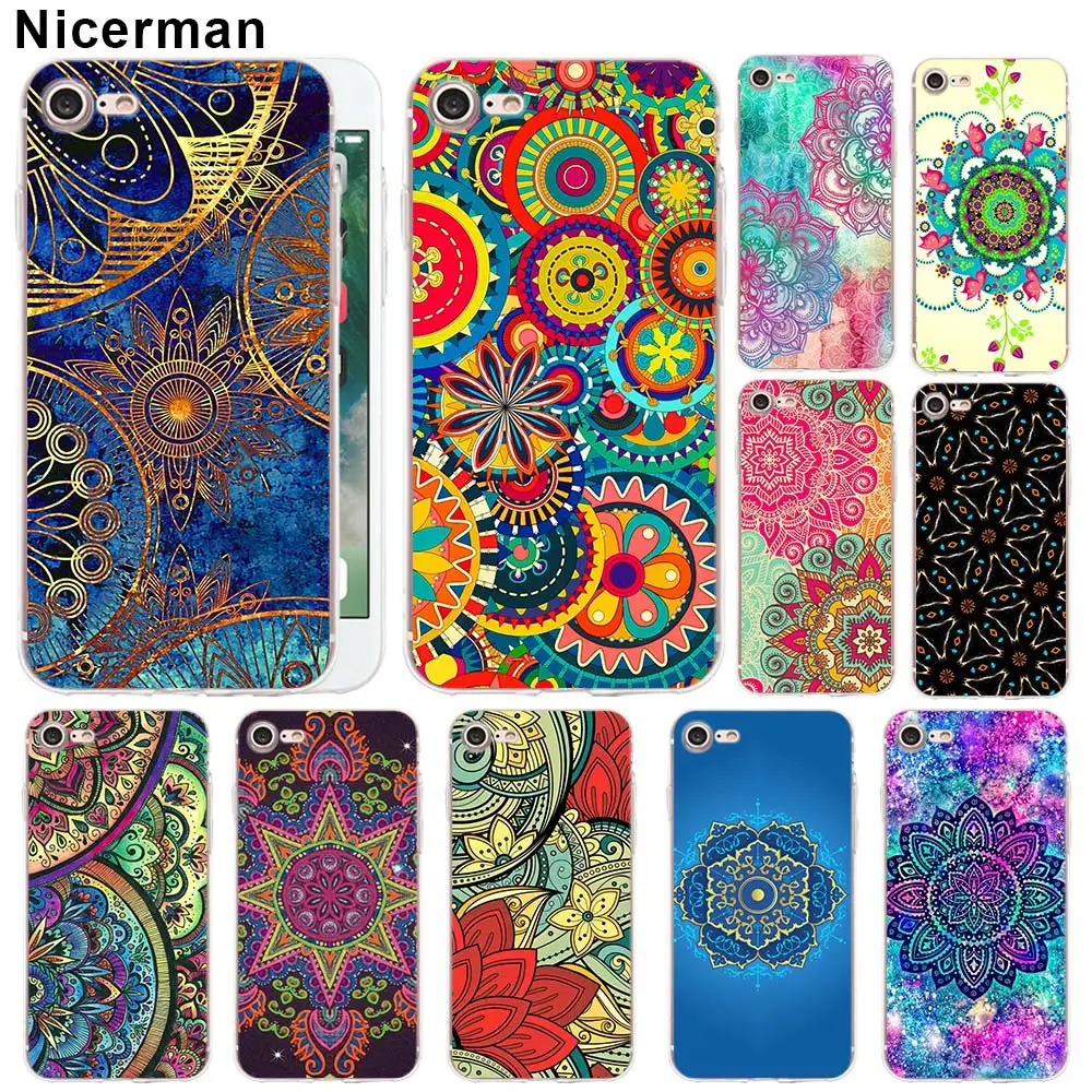 

Clear TPU Case for iPhone X XS XR XS Max 7 8 Plus 6 6s Plus 5 5S Cover Blue totem mandala flower Soft Silicone case