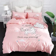 Cute Unicorn Bedding Set Embroidery Duvet Cover Sets Soft Bed Linen Flat Bed Sheet Set Pillowcase