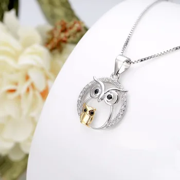

Tuliper 925 Sterling Silver Necklaces Animal Mother And Child Owl Pendant Necklace Cubic Zircon Necklace Wedding Party Jewelry