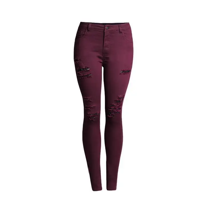 Popular Burgundy High Waisted Pants-Buy Cheap Burgundy High 2056 New 2017 Arrival Burgundy Woman Denim Pencil Pants Top Brand Ripped Stretch Jeans High Waist - Popular Burgundy High Waisted Pants-Buy Cheap Burgundy High