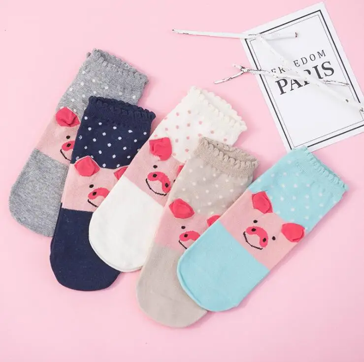Yishine/10 пар, г., новые модные женские забавные носки с милыми изображениями животных, свиней повседневные хлопковые носки с круглым вырезом для девушек и женщин