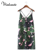 Wedorate Women Tropical Dresses Summer Style Sexy Spaghetti Strapped Women's Mini Dress Palm Fashion Print Beach Dress RA5417