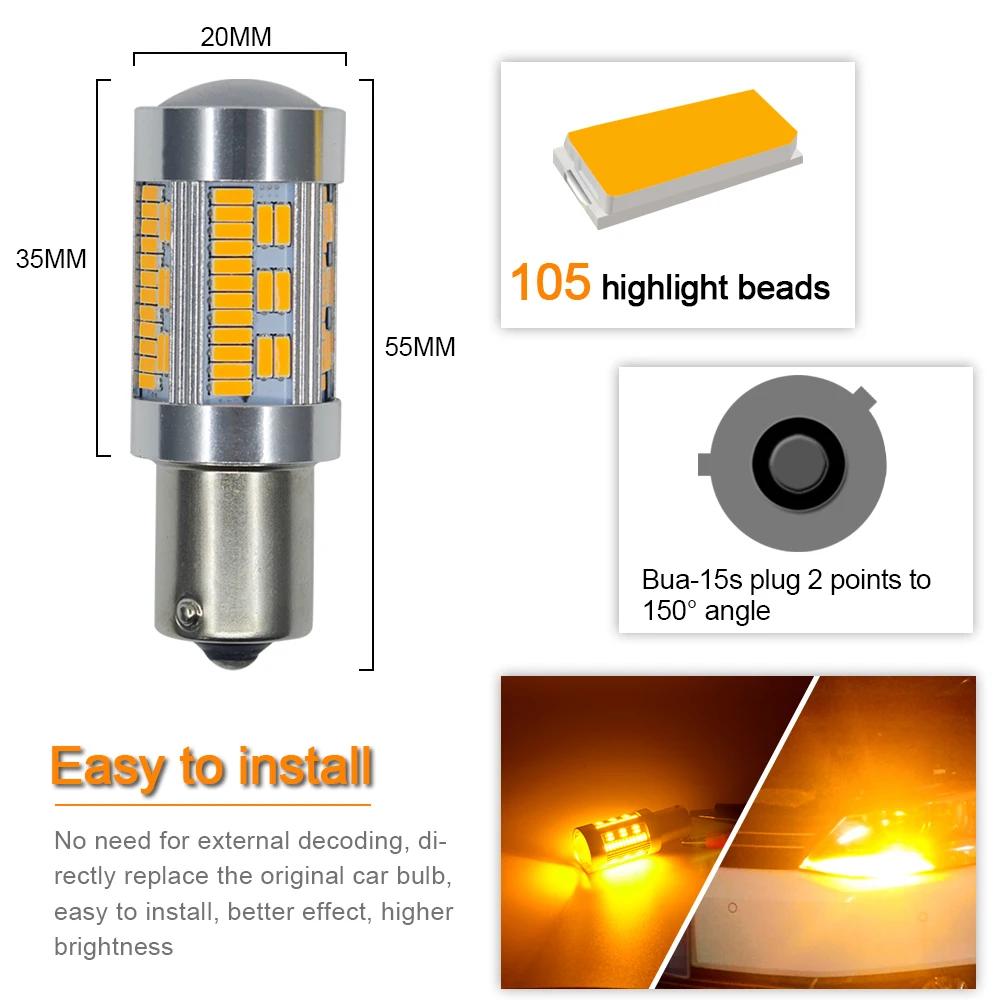 Светодиодные лампы T20 7440 1156 BAU15S PY21W BA15S 105 SMD 4014 2 шт.|Сигнальная лампа| |