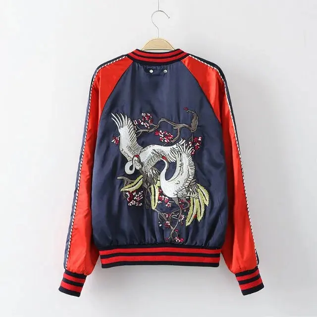 Femmes Mince Glissière Nouveau rouge À Fermeture Mode Bleu Casaco Stand Vestes Printemps Col Pour Et Brodé Hommes PrYqAP7