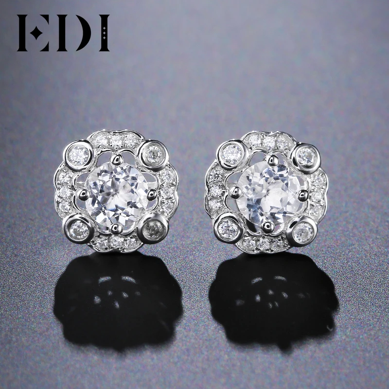 EDI Forever Brilliant 0.5CT Round Cut Moissanites Diamond 14K 585 White Gold Stud Earrings For Women Wedding Fine Jewelry