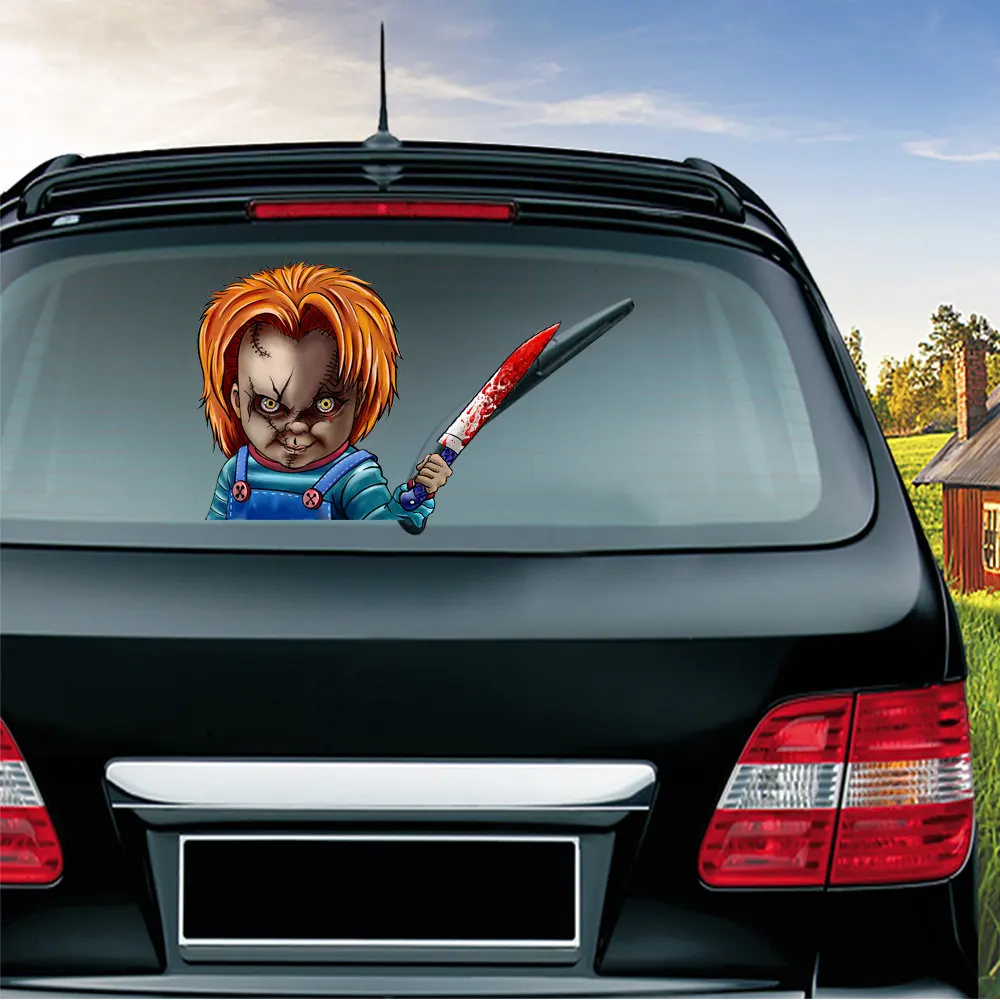 Ужасная Автомобильная наклейка, серия, съемная, ПВХ, на заднее стекло, стеклоочиститель, креативные автомобильные Стикеры, Стайлинг автомобиля, автомобильные украшения - Название цвета: Horror Chucky