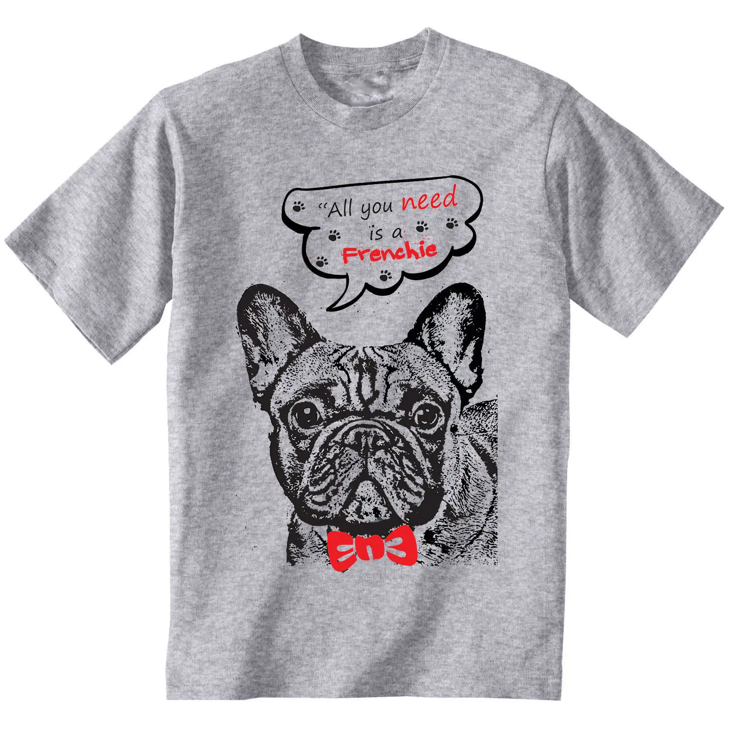 Новая хлопковая серая футболка FRENCHIE ALL YOU NEED с принтом французского бульдога