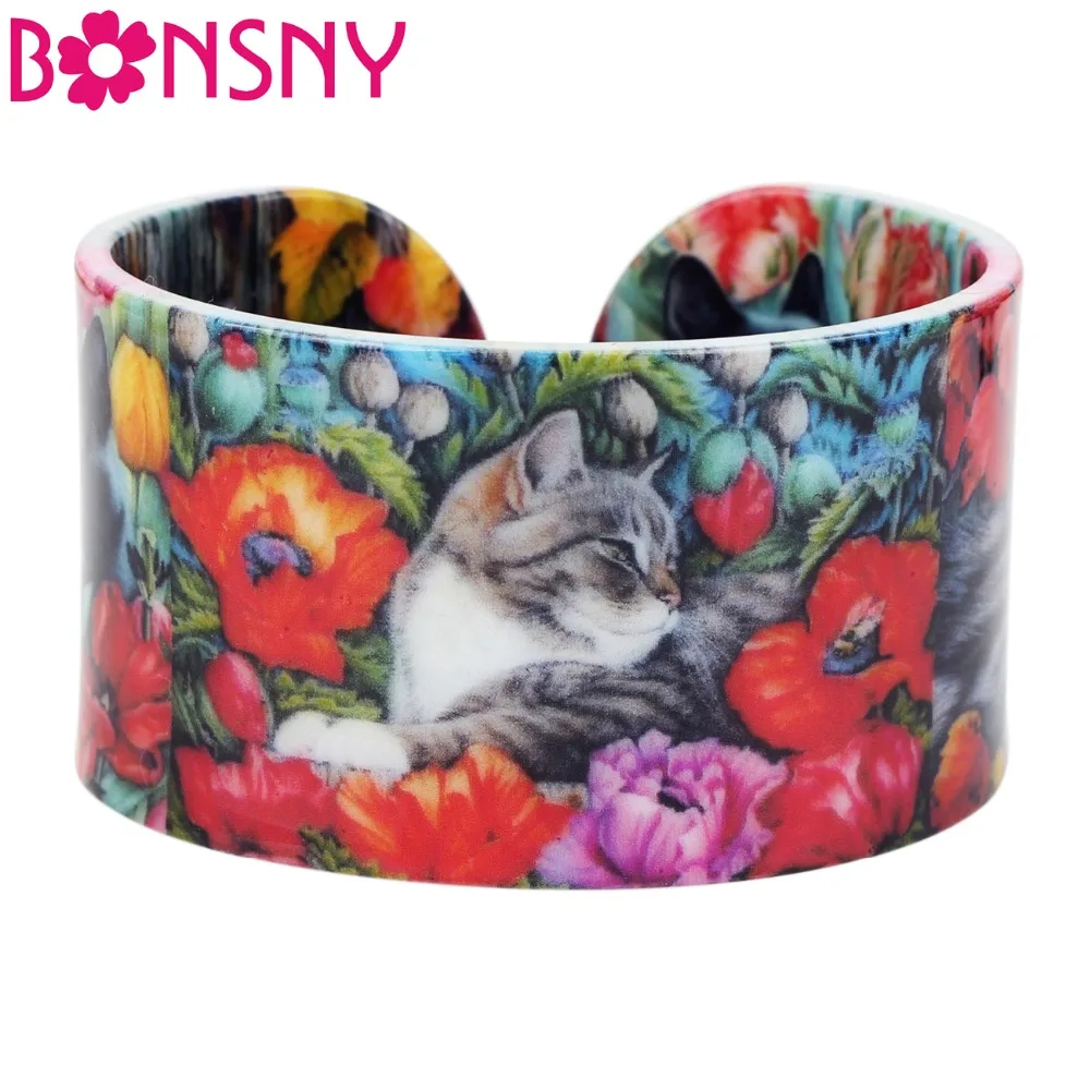 Пластиковые красочные элегантные браслеты Bonsny с котенком модные ювелирные
