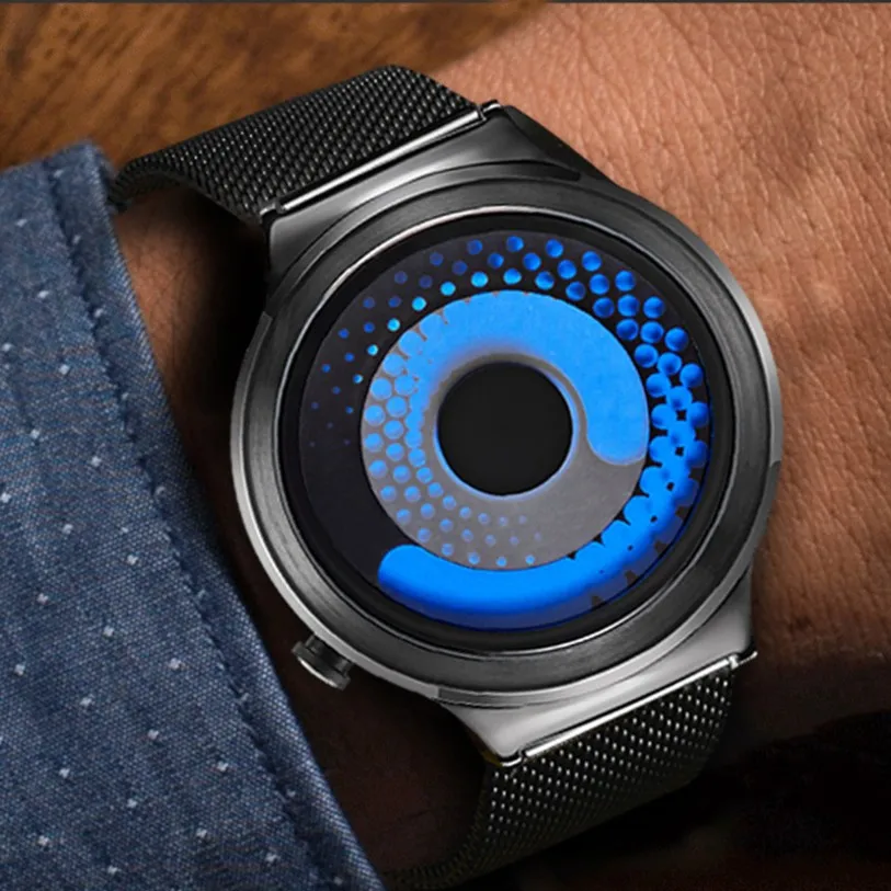 

Smalody Swirl Pointer Quartz Wristwatch Creative Rotation Wrist Watch Stainless Steel Mesh Strap Sport Watch Clock Men Watches