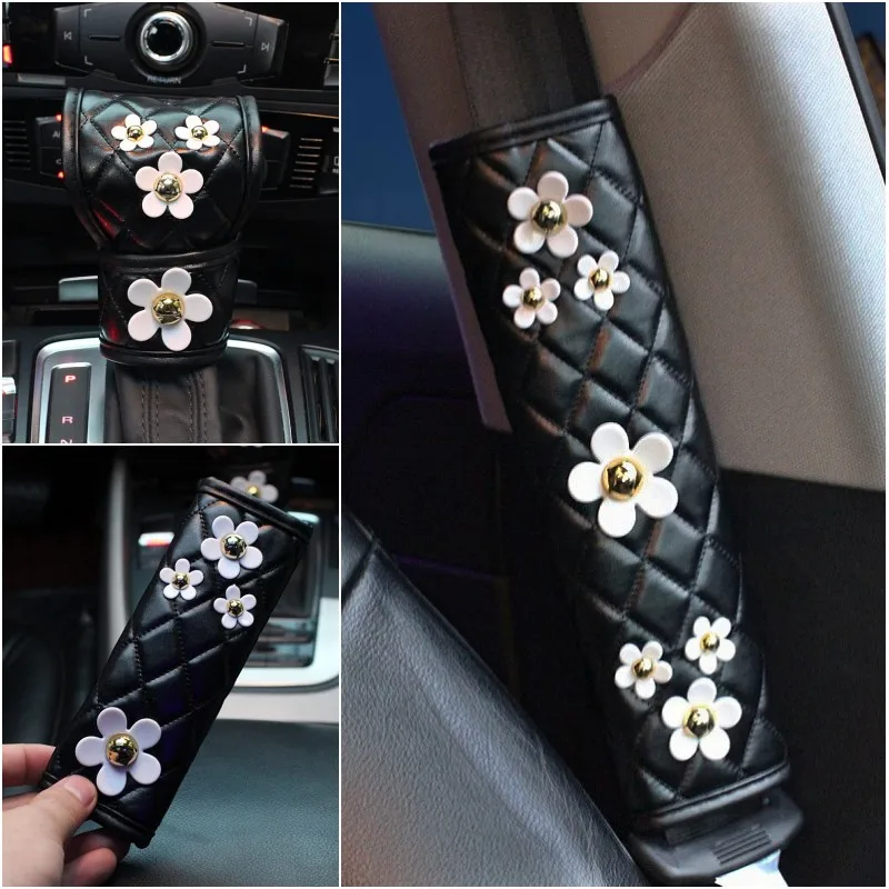 Cute-Daisy-Flower-Premium-Leather-Handbrake-Sleeve-Women-Gear-Shift-Cover-Car-Styling-