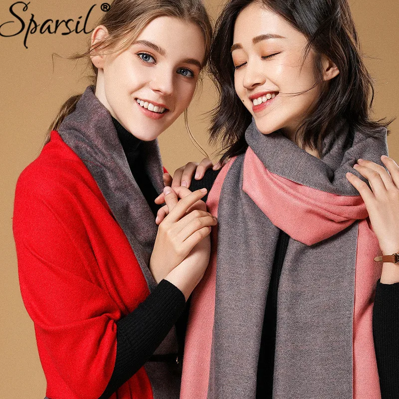 Kopen Sparsil Vrouwen Kasjmier Sjaal Dubbele Side In Verschillende Kleur Pashmina Winter Vrouwelijke Warme Zachte Kwastje Sjaal Hijab Lange Wrap200 * 65