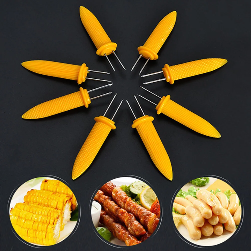 

10Pcs/Pack Stainless Steel Corn Holders Corn On The Cob Skewers Fruit Forks Home Restaurant Outdoor Barbecue Tool (Yellow)