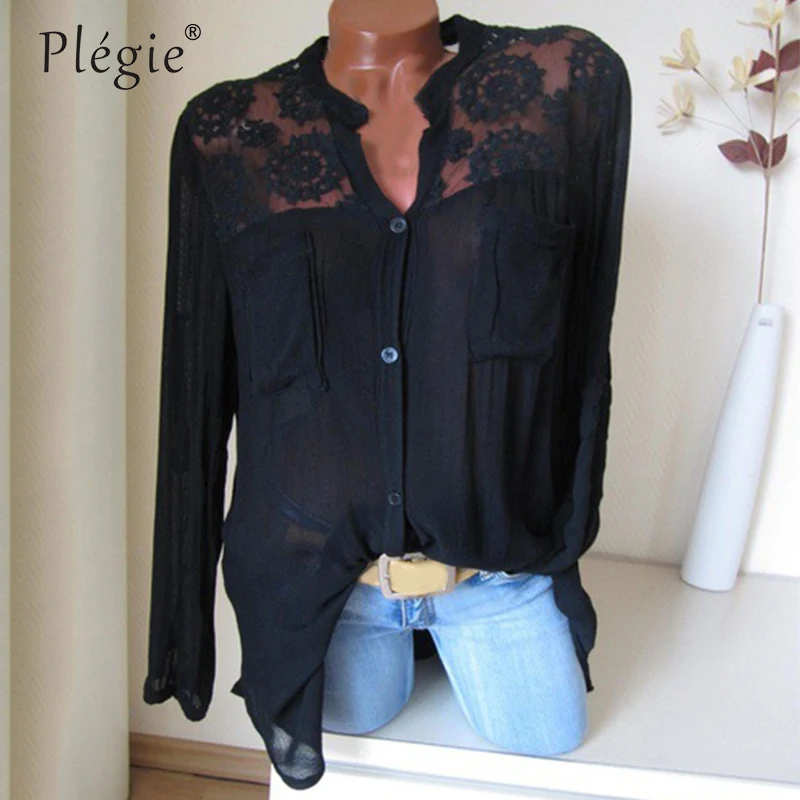 Plegie 5XL размера плюс рубашка блузка Для женщин с кружевным плетением в стиле