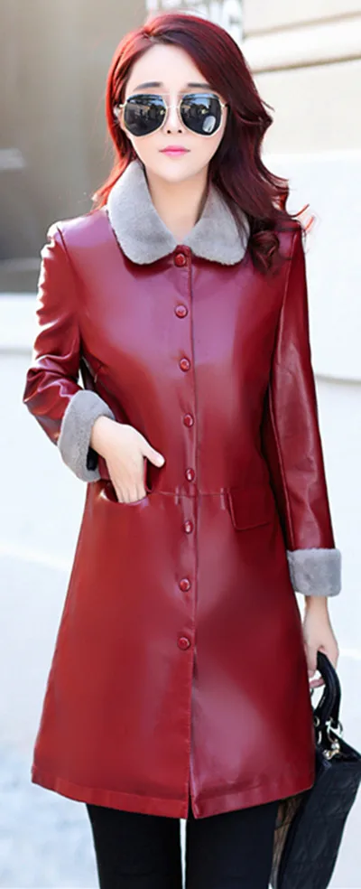 Новинка, женские Куртки из искусственной кожи, осенне-зимняя теплая верхняя одежда из флока, большие размеры, женские тонкие плотные кожаные куртки OKXGNZ1319