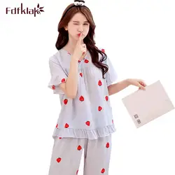 Fdfklak большой размер женские пижамы набор с коротким рукавом v-образным вырезом Летний пижамный комплект для студентов милый мультфильм