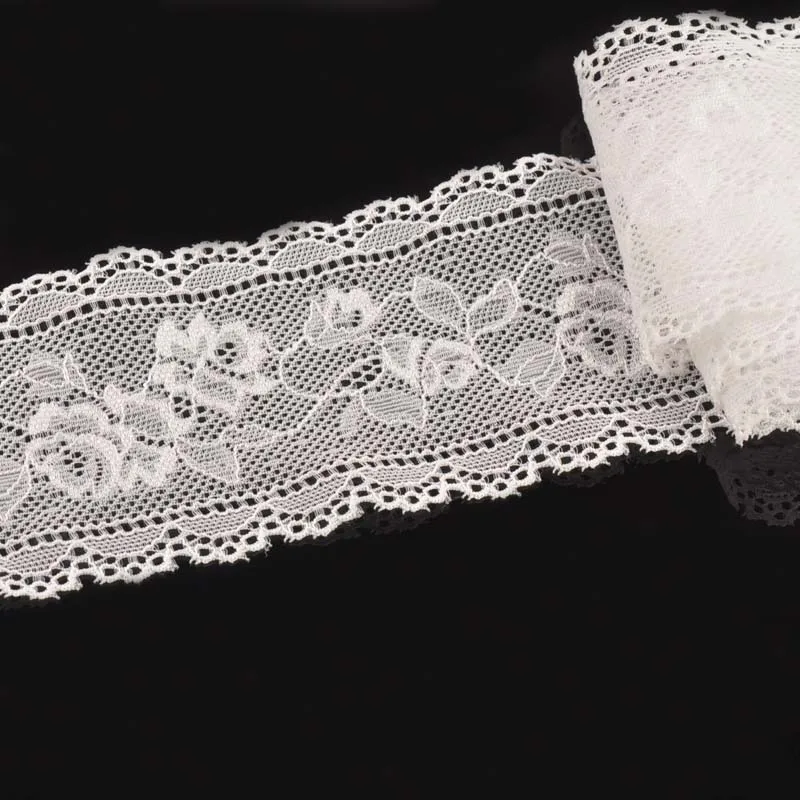 Width 6cm Rose Flower White Embroidered Springy Lace Fabric DIY Clothing Accessories Trim Ribbon For Wedding 5 Yard/lot C1982