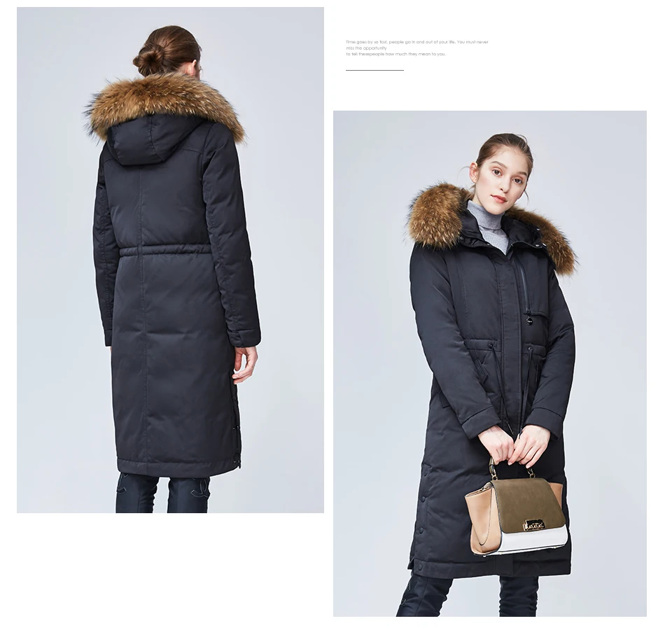 Евразии Новое поступление Дизайн бренд Для женщин зимнее пальто Длинная натуральной меховой воротник с капюшоном Плотные пуховики держать теплая куртка YD1859