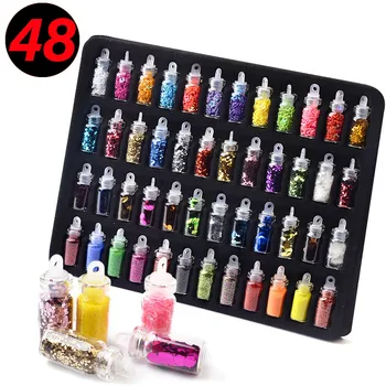 

48pcs set Nail Decorations Glass Bottle Rhinestones Glitter Sequins Steel Beads Caviar Design for Manicure Nail Art Decorations