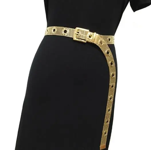 Женский пояс в стиле панк с металлической сеткой, золотой пояс,, металлическая золотая пластина, 3,8 см., широкий пояс с цепочкой, женский пояс для платьев - Цвет: wide 2.2cm