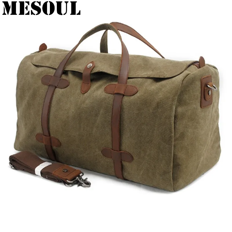 Oversized Vintage Military Canvas Travel Tote Duffel Bag Men Large Capacity Shoulder Bags Satchel Luggage Weekend Overnight Bag