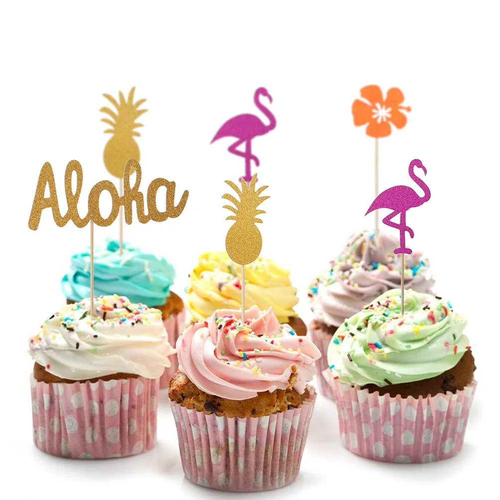 

25pcs Hawaii Theme Cake Topper Flamingo Cactus Hibiscus Pineapple Picks Cupcake Toppers Decor Luau Tropical Pool Party Supplies