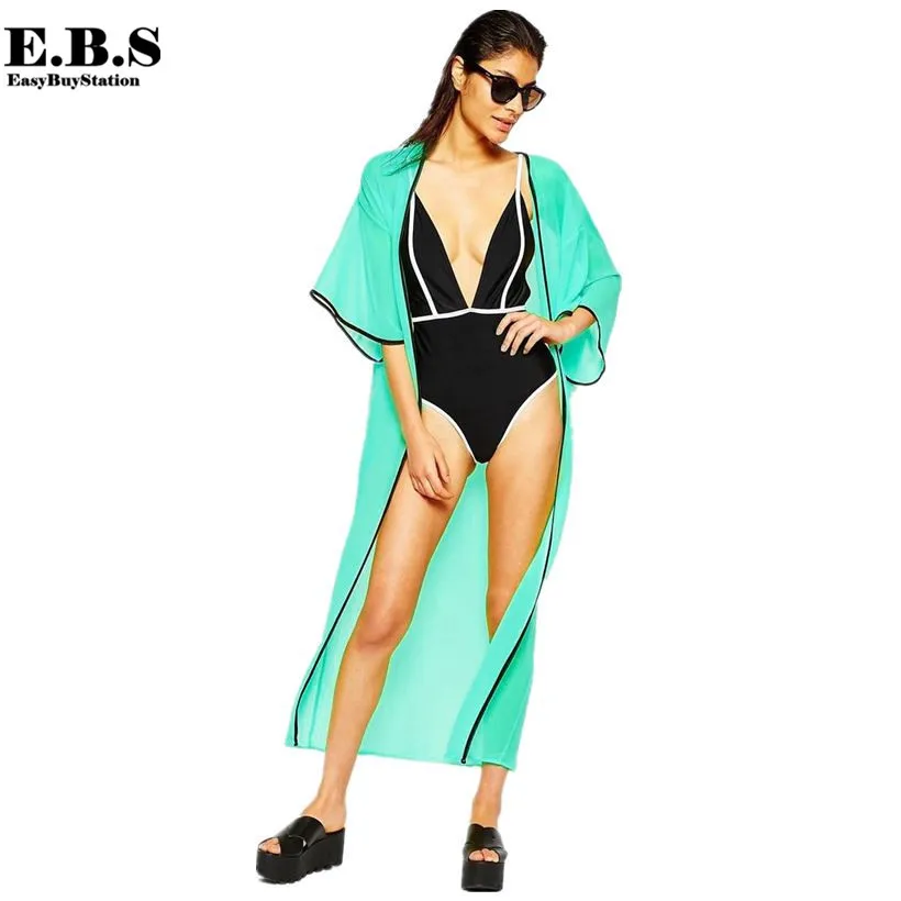 Летний модный купальник бикини Пляжная накидка кафтан купальный костюм кимоно, сексуальная женская пляжная одежда 3 цвета