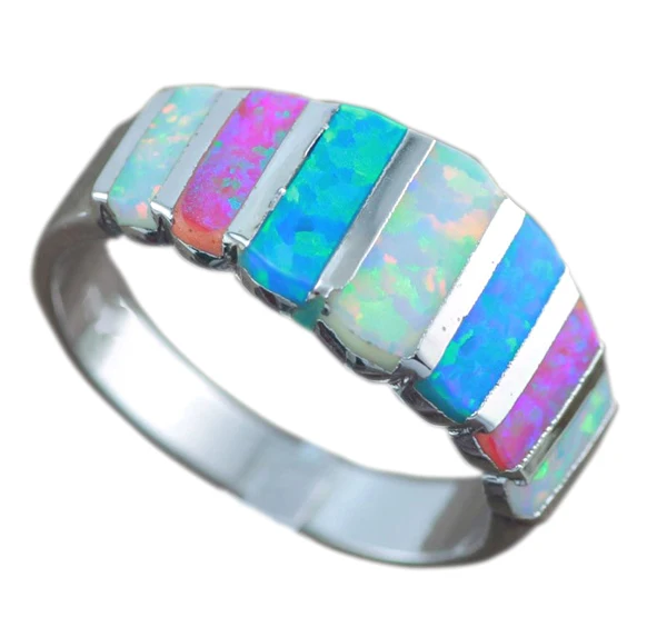 

HAIMIS Free Gift Box Hot Sale Blue White Pink Fire Opal For Women Fashion Prong Setting Blue Opal Rings Size 6 7 8 9 OR837