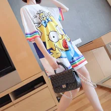 Летний комплект из футболки с короткими рукавами и длинные женские модные тенденции корейская версия новинка Женская свободная футболка с рисунком и юбка