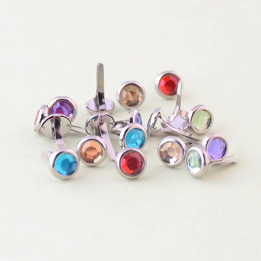 

Free shipping 50pcs Colors Acrylic Rhinestone Pastel Round Brads Scrapbooking Embellishment 16x9mm