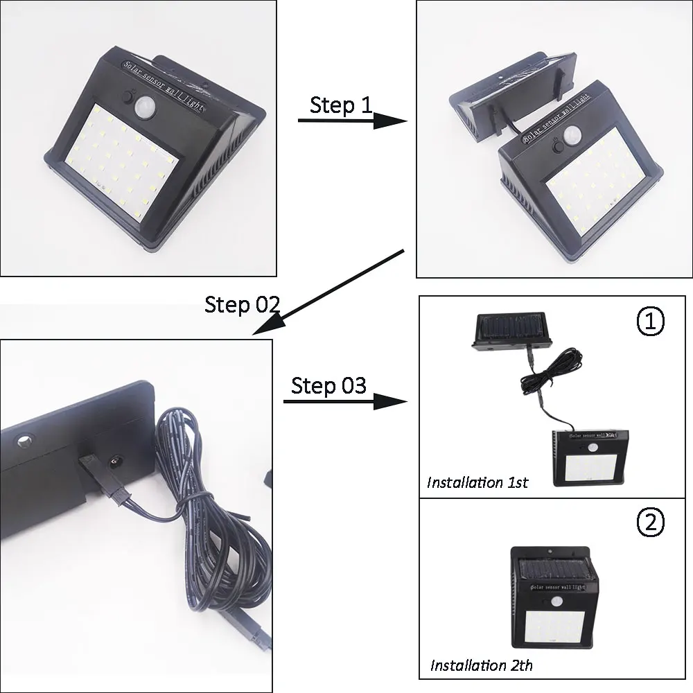 30 светодиодный разделяемый светодиодный светильник на солнечной батарее, датчик движения PIR, светодиодный светильник для сада, уличный светильник, солнечный светильник, настенный светильник