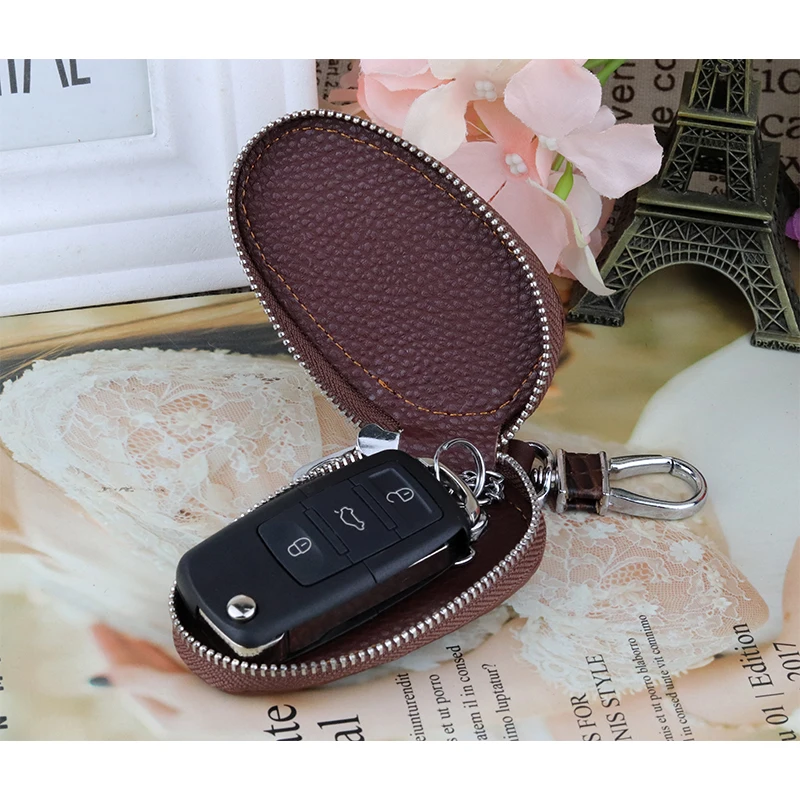 

Drop shipping 2019 New fashion Key holder for car keys wallet pouch bag Genuine leather keychain housekeeper car key case