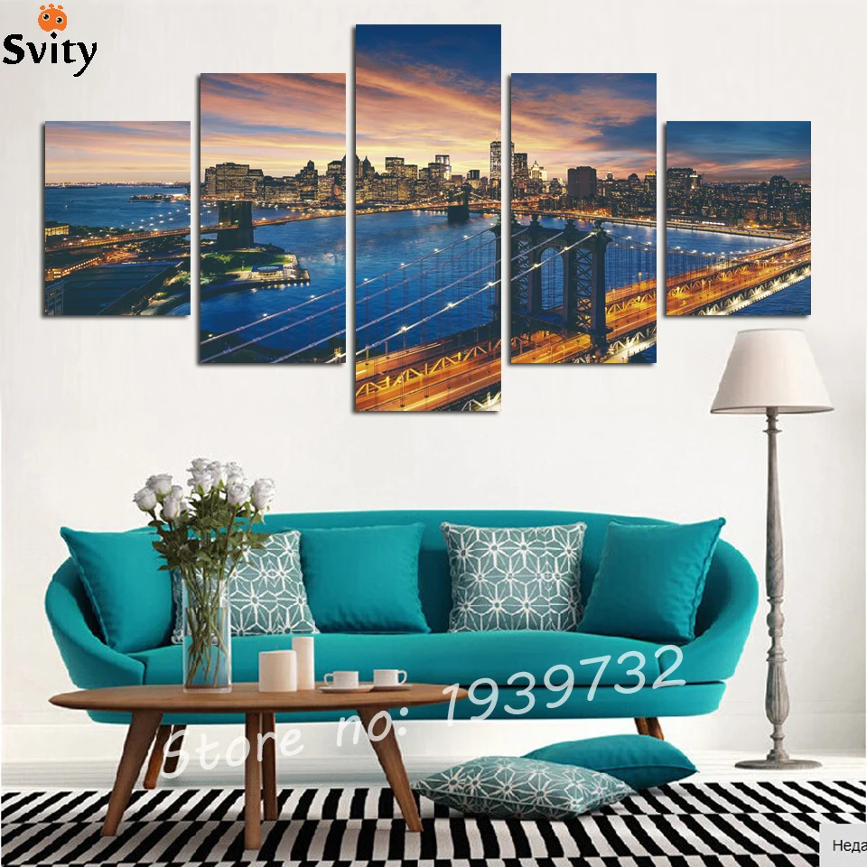 

5 panels(No Frame)The City Landscape Home Decor Picture Art HD Print Canvas Wall for living room Painting New Arrivals