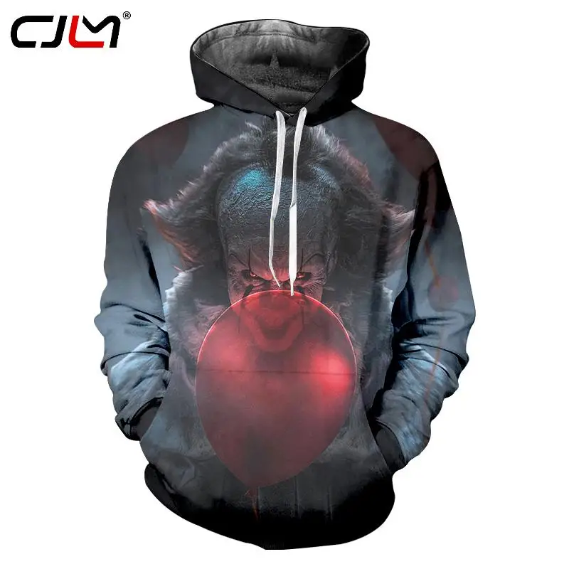 CJLM повседневные толстовки для мужчин с 3D принтом Джокер клоуном худи Homme длинным