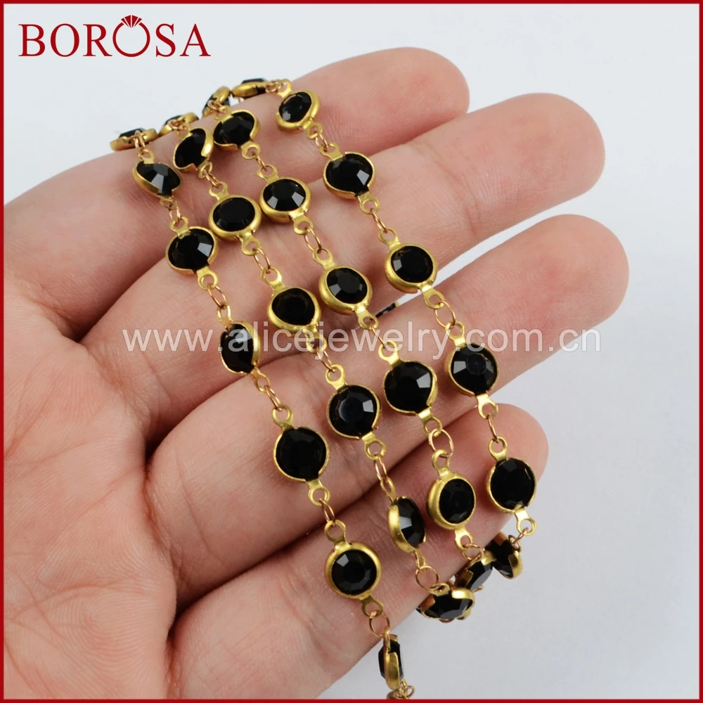 Borosa золотистого цвета 7 мм черный кристалл Druzy Кристалл граненая монета четки цепочки для ожерелья Drusy цепочки для ожерелья DIY JT198