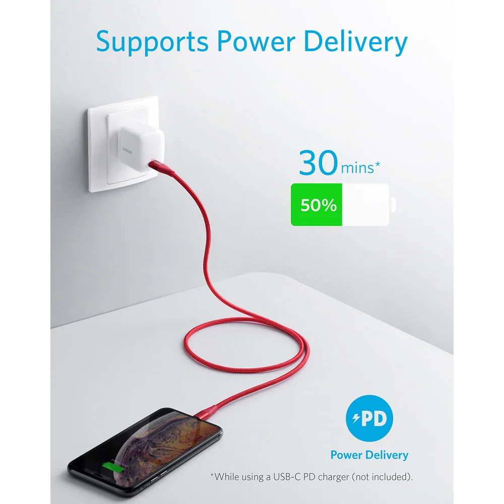 Кабель Anker с USB C на Lightning Mfi Сертифицированный Powerline + II нейлоновый Плетеный для iPhone